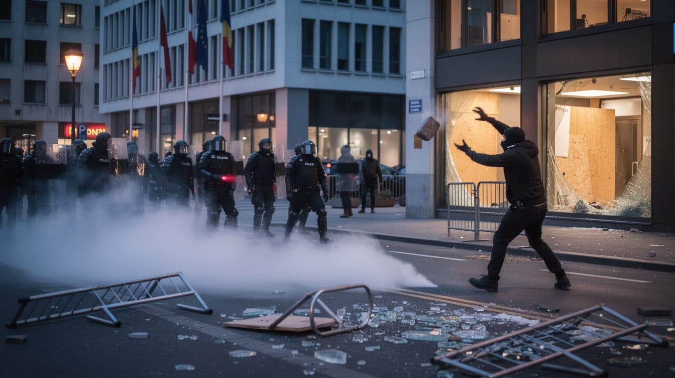 Manifestation contre le sommet du G7 à Genève dégénère : des encapuchonnés jettent des pavés, la police riposte avec des gaz lacrymogènes