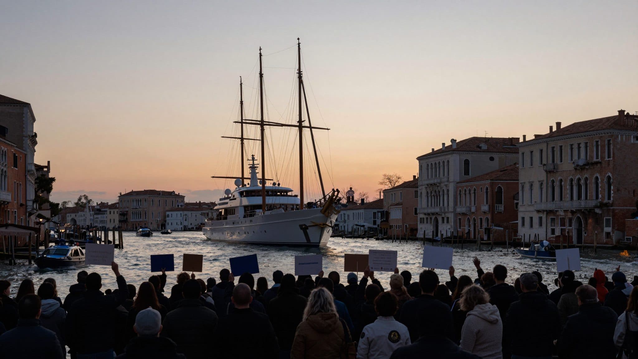 Manifestations à Venise contre l'ambassadeur américain Fertitta et son yacht de luxe