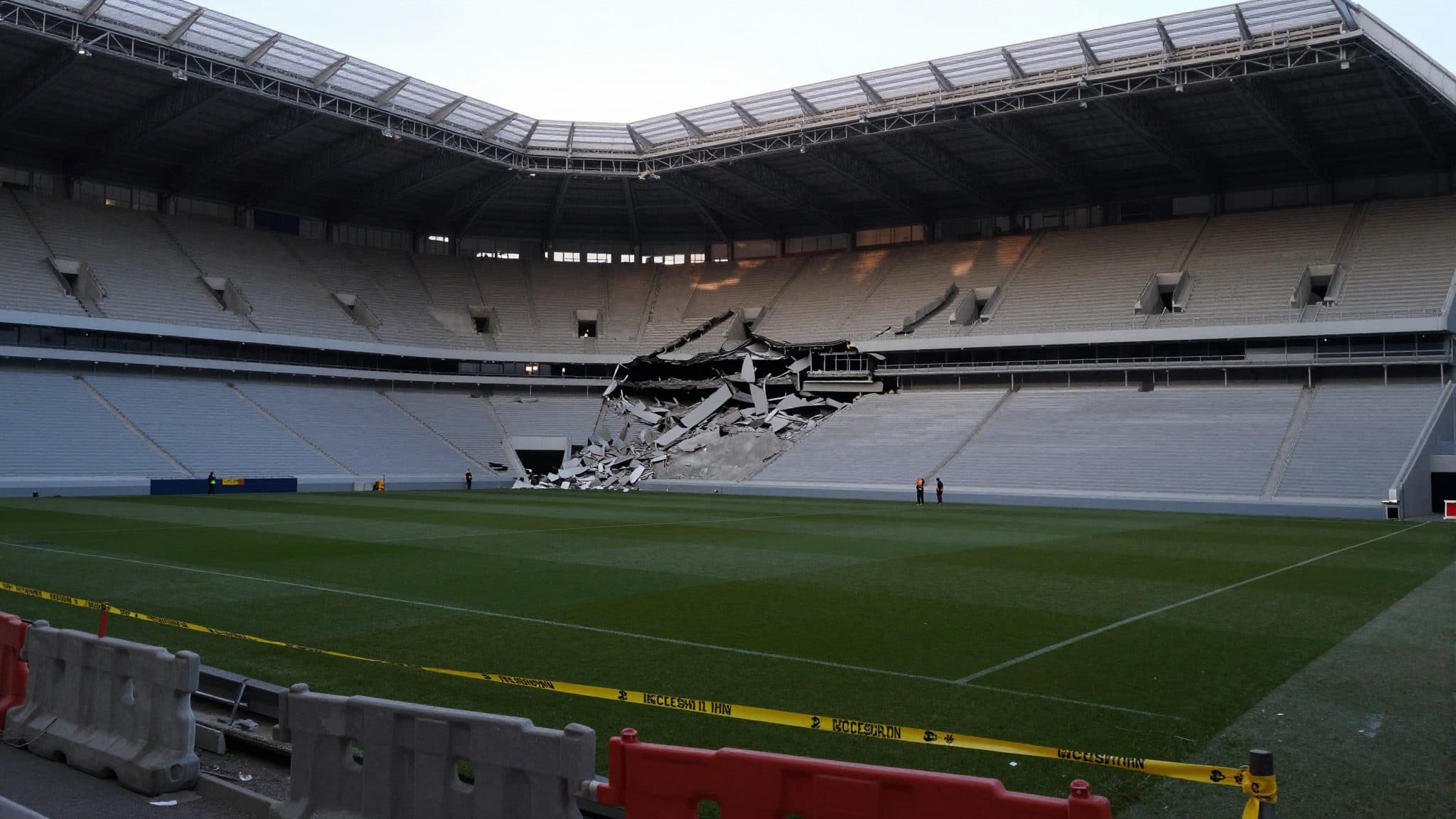 Poteau en béton brisé au Weserstadion – Tribune de Brême partiellement effondrée