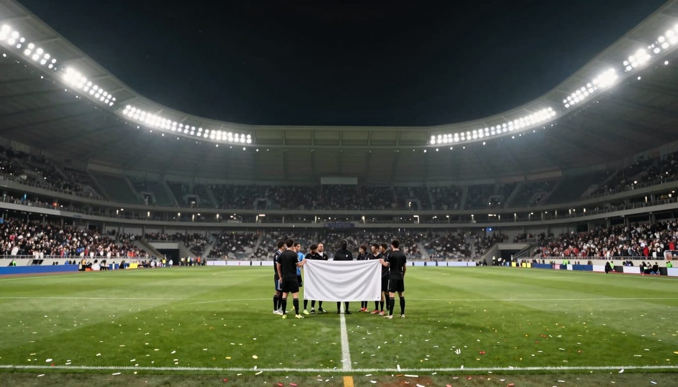 Des joueurs argentins provoquent avec une bannière sur les Malouines après leur victoire en demi-finale contre l'Angleterre