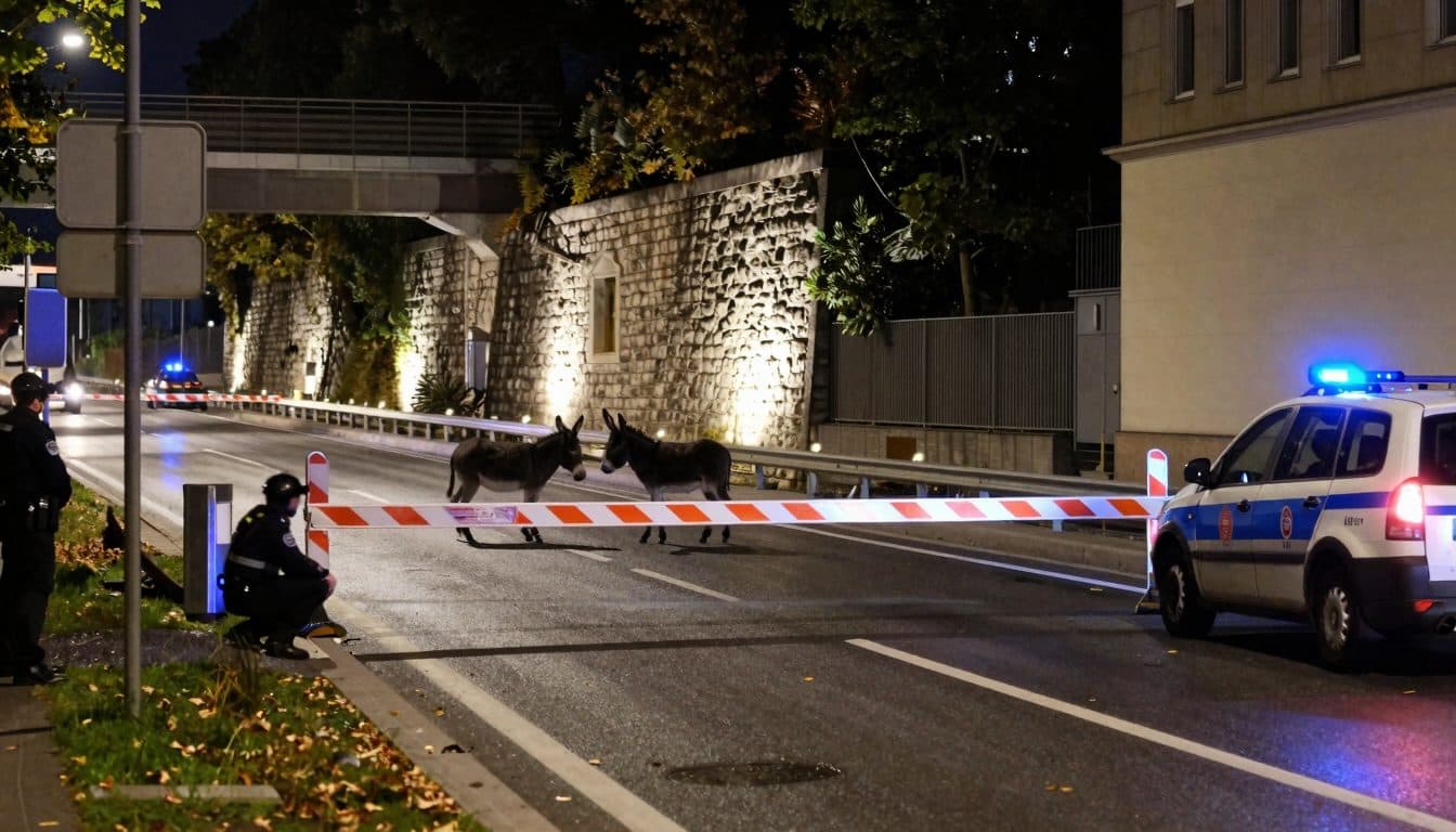 Ânes échappés sur la Westeinfahrt à Vienne : la police ferme une voie et improvise des licols