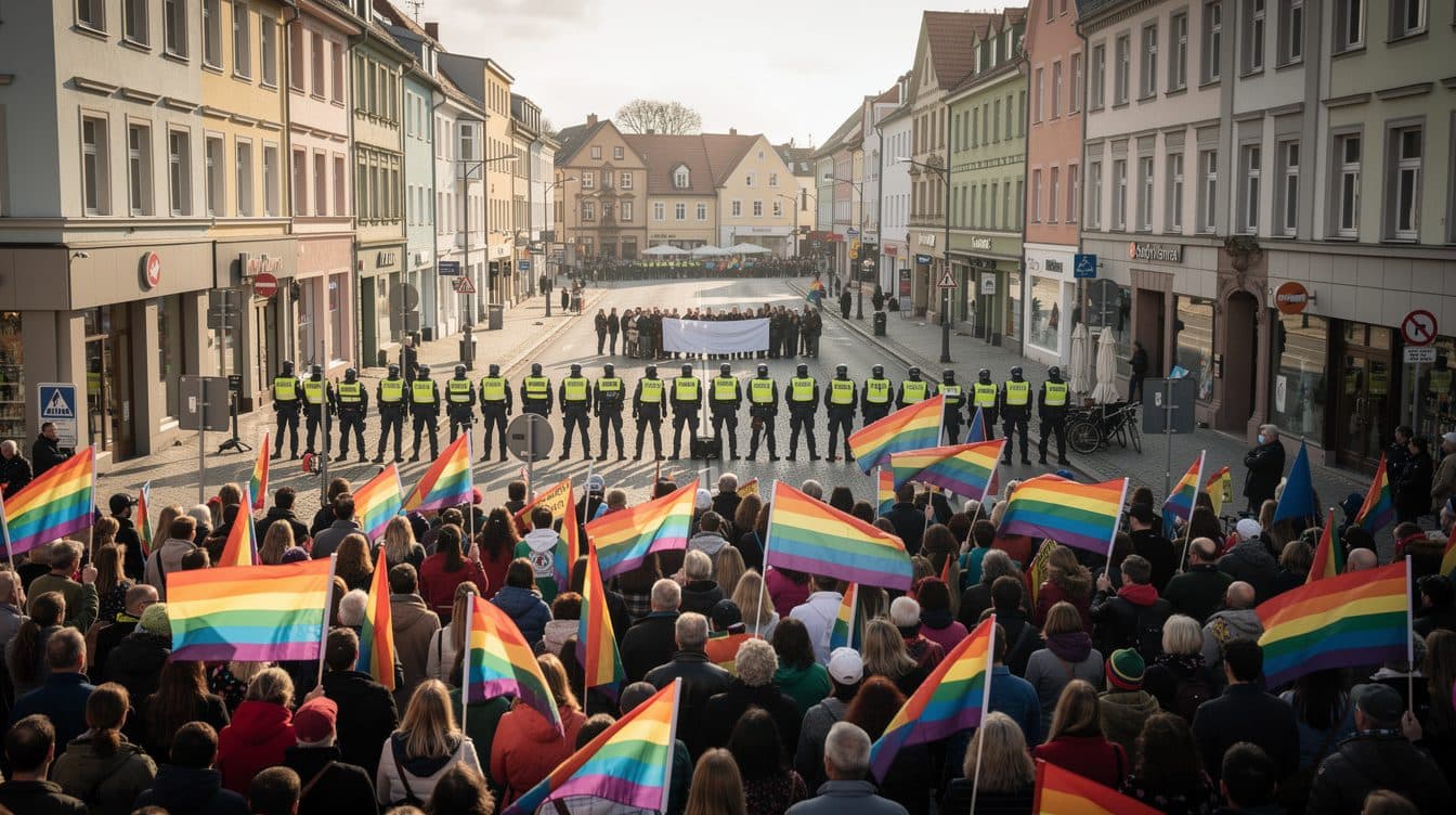 La Marche des fiertés à Eberswalde traverse la ville sous haute protection policière – une contre-manifestation de l'extrême droite accompagne le cortège