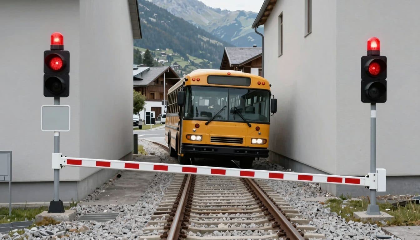 Autobus scolaire à Kitzbühel : freinage d'urgence sur un passage à niveau