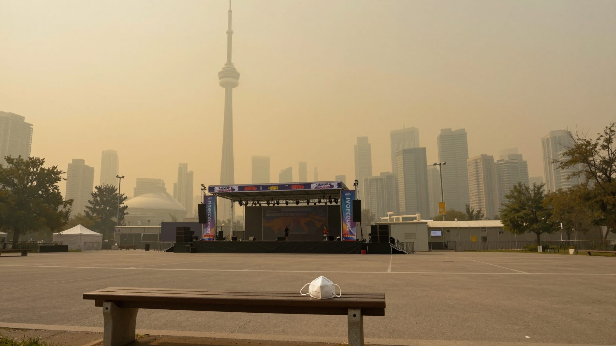 Fumée d'incendies de forêt du Canada au-dessus de Toronto et New York – finale de la Coupe du monde au Freestaadion