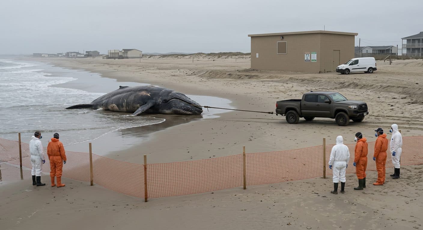 Opération de récupération du cadavre du baleineau « Timmy » sur l’île danoise d’Anholt