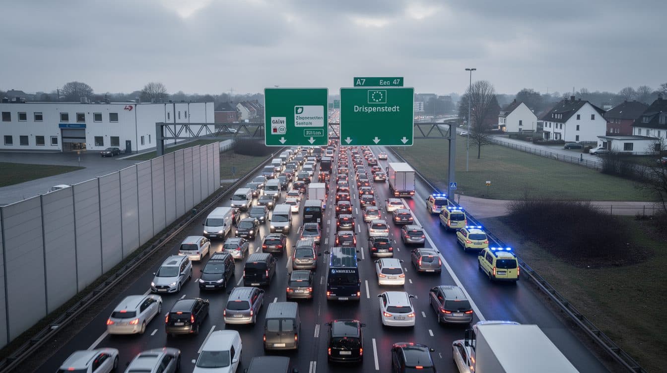 A7 près de Hildesheim : fermeture complète en direction de Hanovre après un accident impliquant plusieurs véhicules – Embouteillage d'environ douze kilomètres