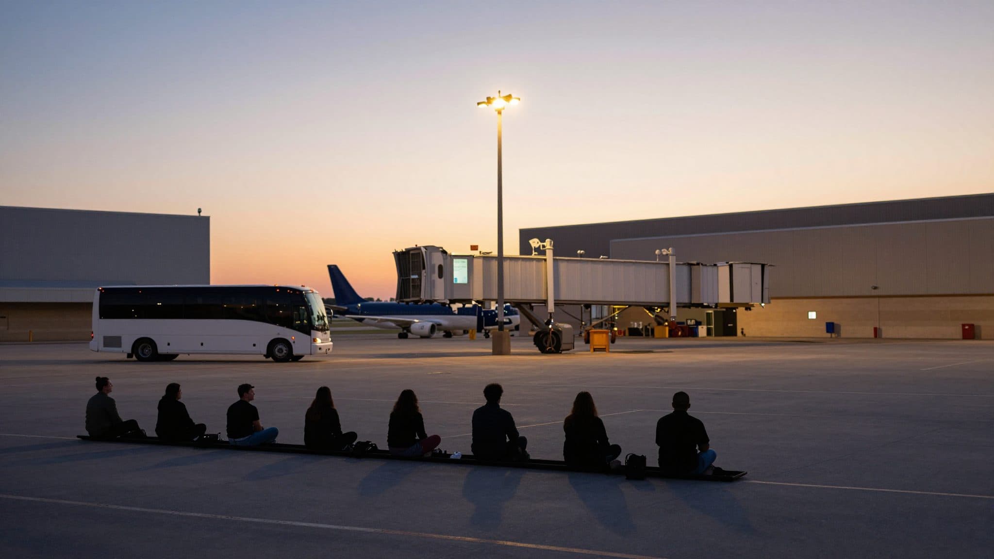 Des policiers américains accueillent l'équipe nationale norvégienne avec un geste de rame sur le tarmac