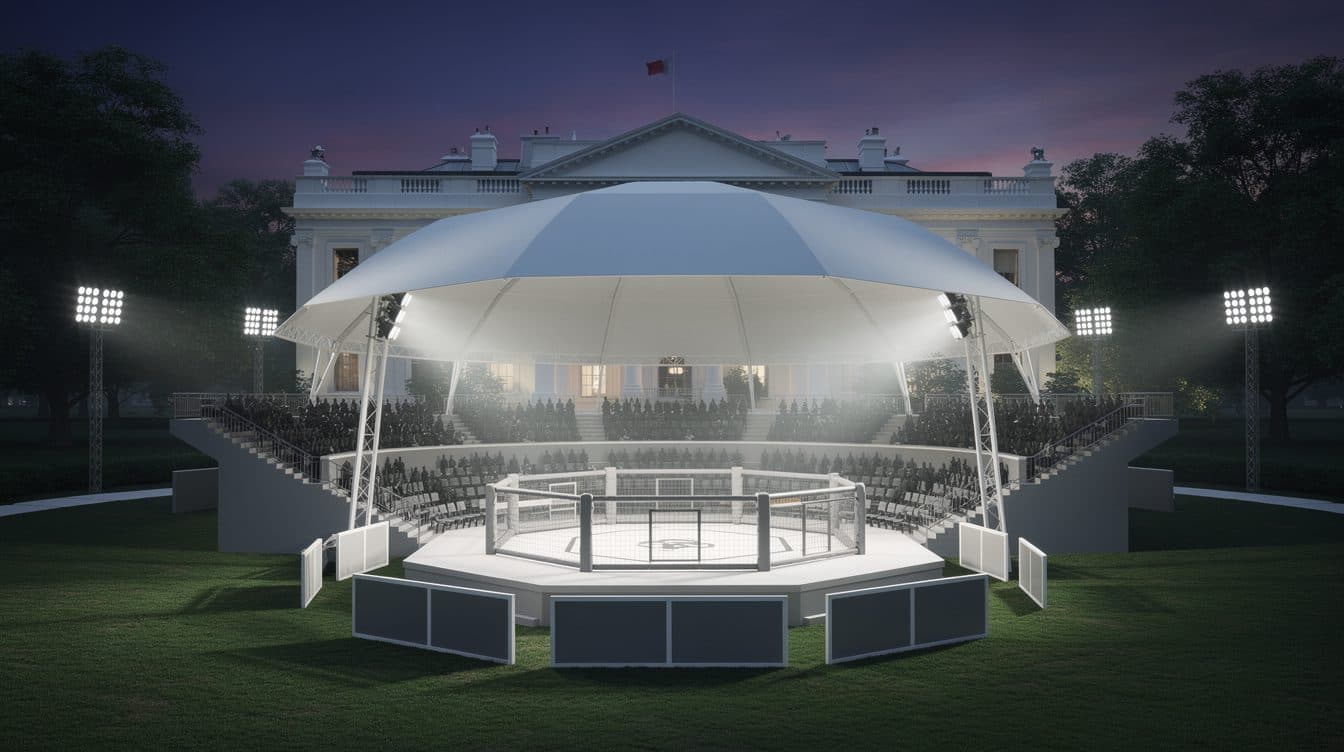 Combats de l'UFC en cage sur la pelouse sud de la Maison-Blanche pour les 80 ans de Trump