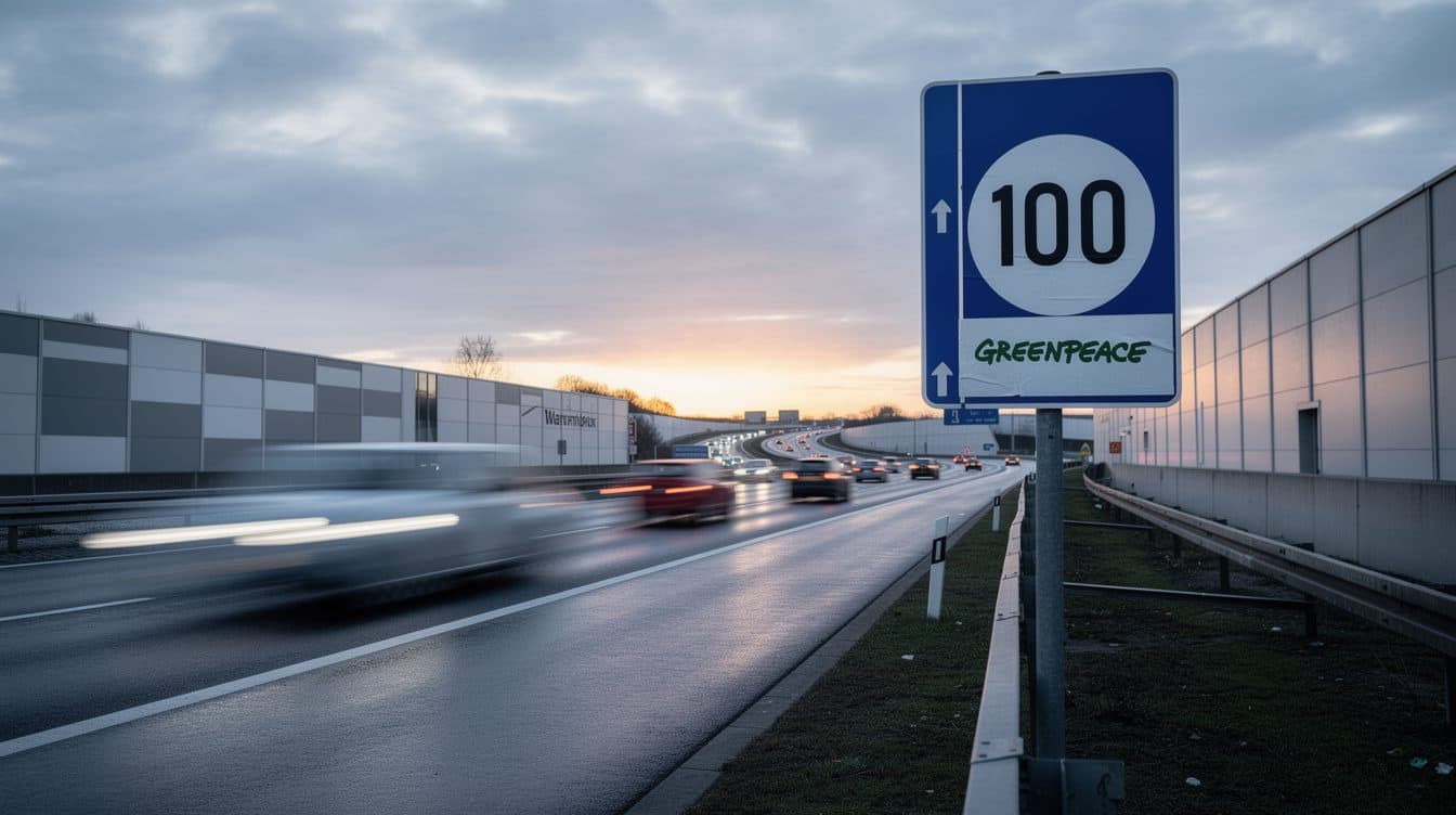 Des militants de Greenpeace recouvrent les panneaux de limitation de vitesse sur les autoroutes d'autocollants « 100 km/h »
