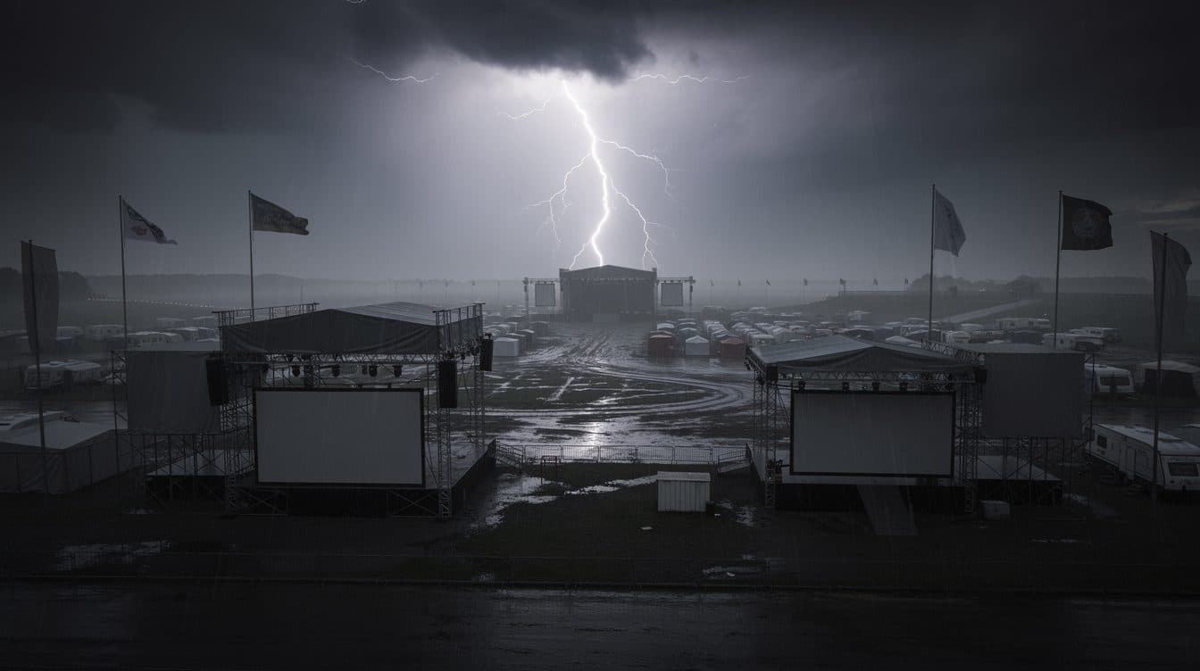 Orages et rafales de vent sur le site de Rock am Ring au Nürburgring