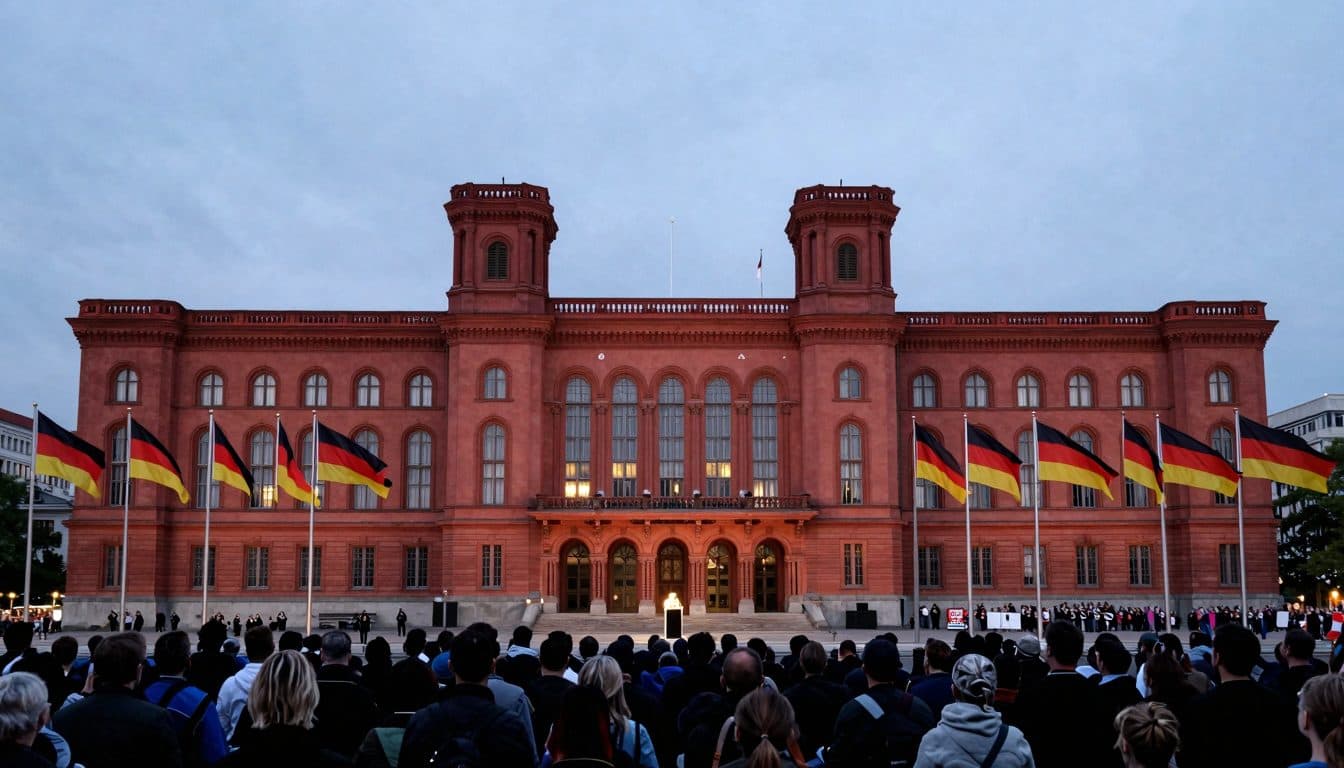L'AfD lance sa campagne pour les élections berlinoises devant le Rotes Rathaus, sous les contre-manifestations