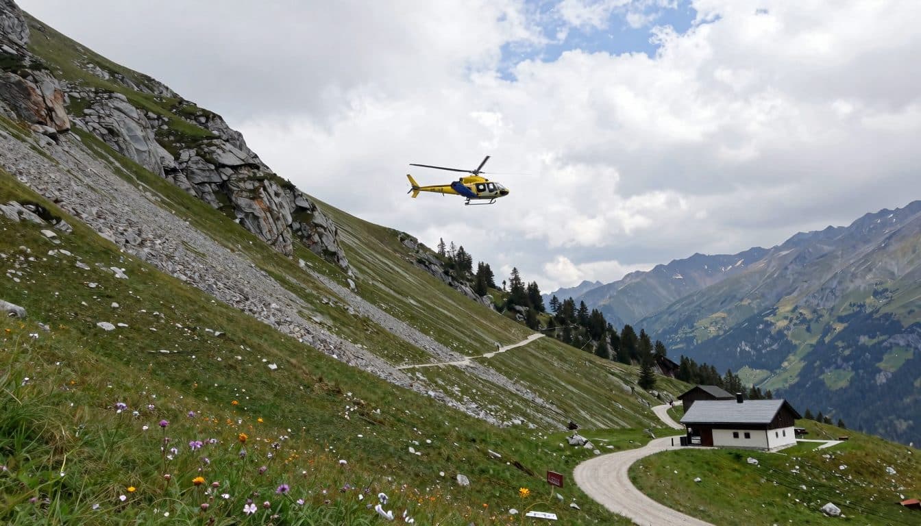 Chien Sigi secouru par hélicoptère après une morsure de vipère péliade en terrain alpin