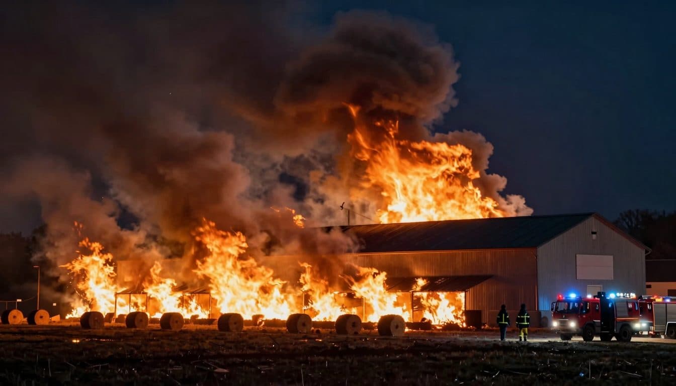 Incendie majeur au Mitterhof à Wildendürnbach : un entrepôt de paille avec plusieurs centaines de ballots détruit