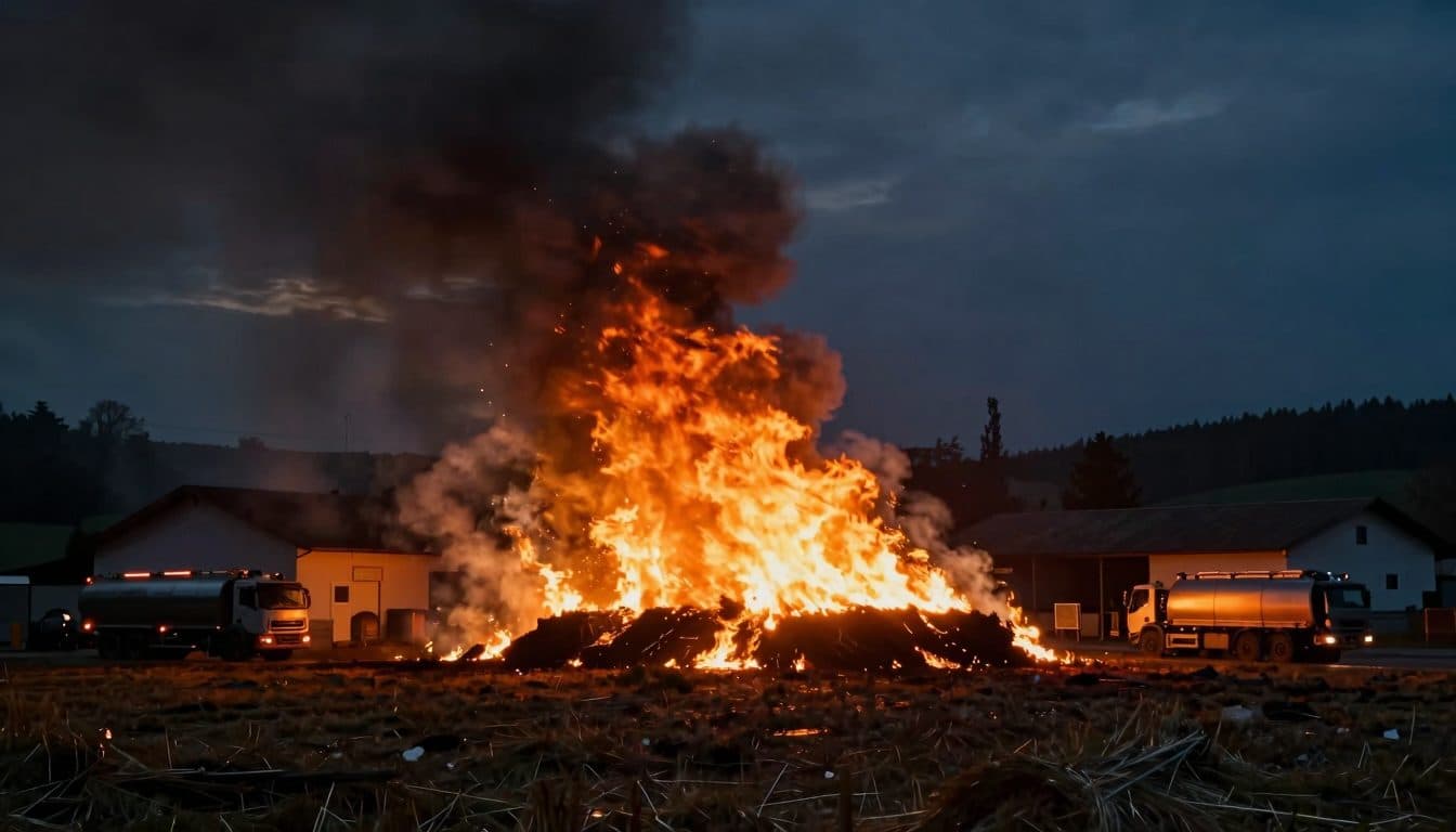 Violent incendie à Wildendürnbach : des centaines de balles de paille en feu sur une exploitation bovine