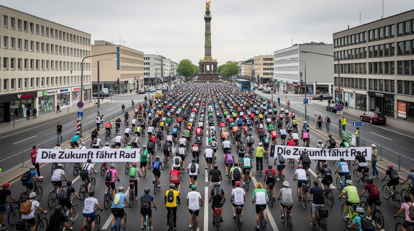 Des milliers de cyclistes lors de la randonnée en étoile de l'ADFC à Berlin