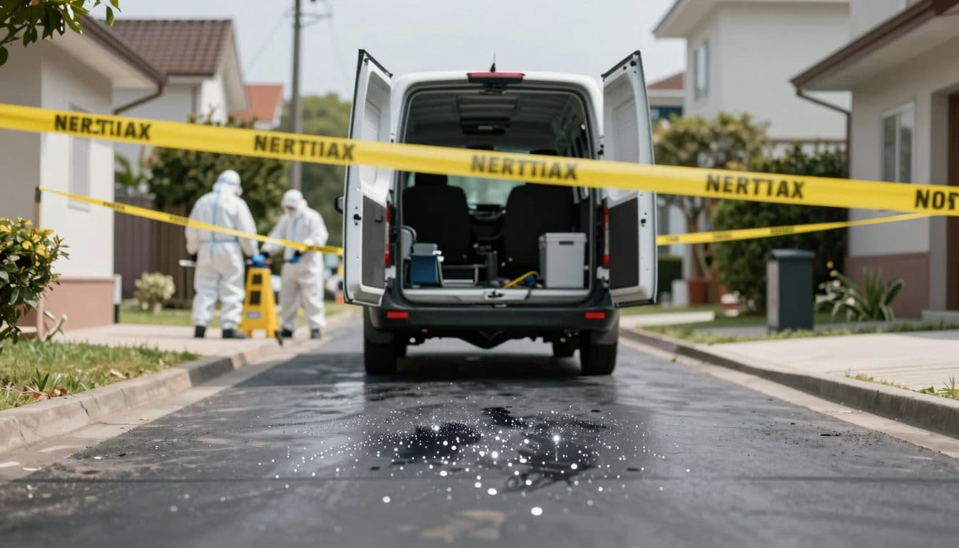 Une famille découvre un liquide suspect dans une voiture de location lors d'un déménagement — les pompiers interviennent en combinaisons de protection